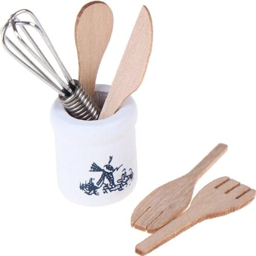 1:12 Wooden Knife And Fork Metal Whisk Jar Set Dollhouse Miniatures Accessories Doll House Mini Kitchen Accessories