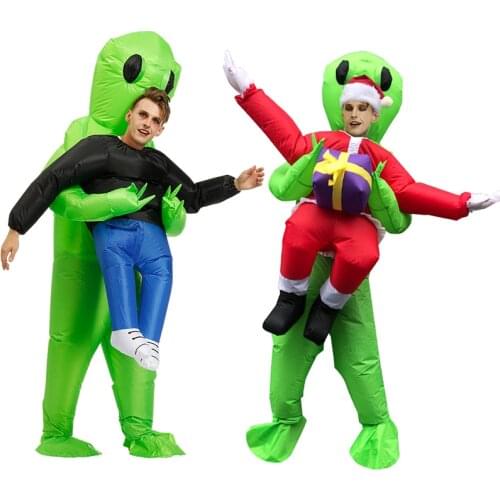 Alien Inflatable Costume Adult Kids Christmas Green Alien Cosplay Halloween Party Fancy Suit Purim Carnival Performance Jumpsuit