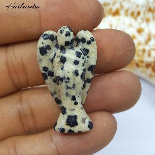 New Arrival & Natural Black Spot Stone Beads Beautiful Angel Statue Carved Angel Figurine With Wing Pendant Charms Jewelry TS01