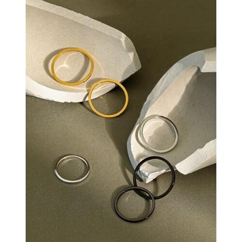 New Real 925 Sterling Silver Smooth 1.2mm Rings For Women Fine Jewelry, Minimalist Black Ring Woman Party Wedding Accessories