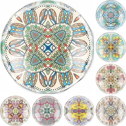 Handmade 6 Size Glass Mixed Ethnic Embroidery Floral Flatback Cameo Cabochon Domed DIY Jewelry Charm Photo Pendant Setting