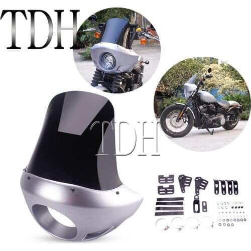 Silver 5.75'' Head Light Fairing Mask Front Visor 35-49mm Forks For Harley Sportster FX XL Dyna Touring Street Glide Cafe Racer