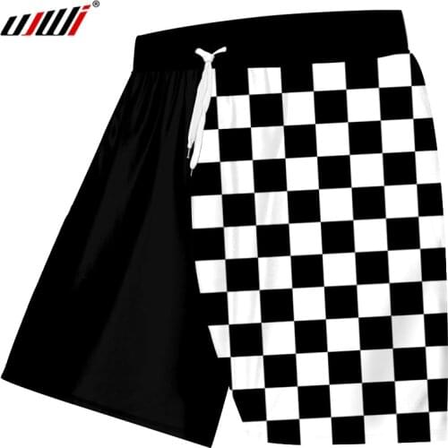 UJWI Summer Men Shorts 3D Printed Handsome Black and white plaid Oversized Attire 5XL Man Beach Shorts Casual breathable