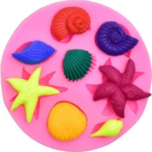 1Pc DIY Lovely Shell Starfish Conch Sea Silicone Mold Fondant Cake Decorating Tools Soap Mold Cake Chocolate Sea Creature Mold