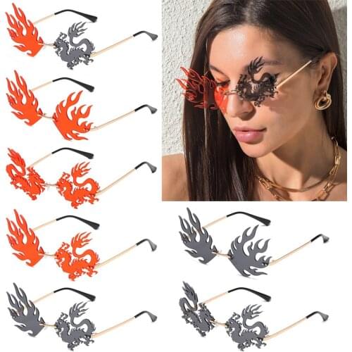 UV400 Rimless Sunglasses Tinted Frameless Eyewear Dragon Phoenix Shape Trendy Sun Glasses Summer Eyewear