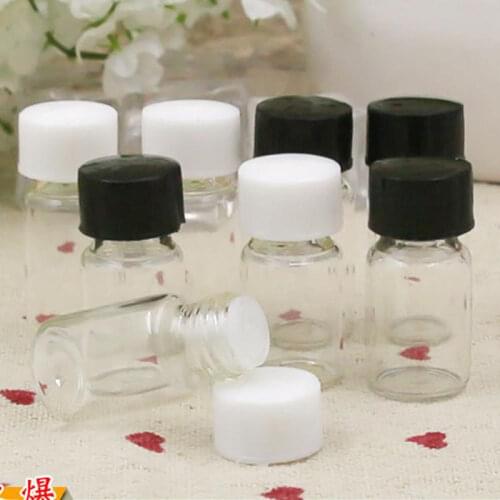 3ML 4ml Mini glass Vials glass sample bottles Transparent Glass Bottle With Black white Screw Cap F20171306
