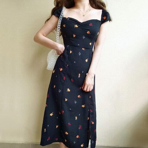 TVVOVVIN Women Sweetheart Neckline Floral Print Midi Dress With Front Slit Detail maxi long dresses korean women N5BU