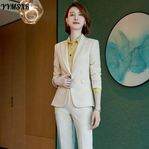 High-quality Office Womens Suit Pants Two-piece Set 2021 New Winter Slim Long-sleeved Ladies Jacket Casual High-waist Trousers