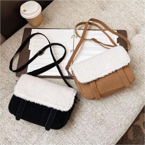 Womens Crossbody Bag Messenger Handbags Fashionable Autumn Winter Versatile Shoulder Purses Plush Frosted Small Square Satchels
