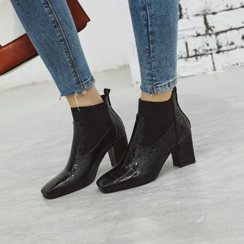 Autumn Winter Womens Ankle Boots Fashion Zip Square Toe Footwear Shoes High Heels Short Boots Female Sexy Party Shoes Woman