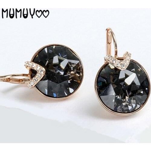 SWA 2020 NEW Fashion Jewelry High Quality Elegant and Simple Wild Black Crystal Bella Earrings Female V-shaped Earrings Female