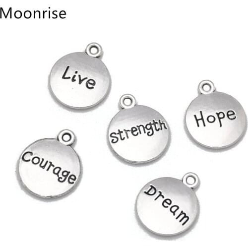 10Pcs Tibetan Silver Alloy Inspirational Message Word Charm Pendants for Jewelry Making 14mm