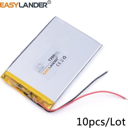 10pcs /Lot 3.7v lithium Li ion polymer rechargeable battery 305283 1300mAh For MP3 MP4 GPS Bluetooth headset battery 035283
