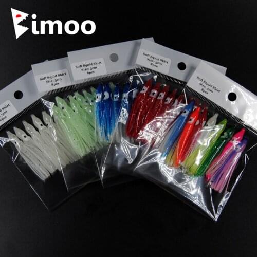 Bimoo 2bags=16pcs Soft Squid Skirt Fishing Tackle Sea Fishing Soft Lures Octopus Bait Threads Skirts Mix Color Lumo Red Blue 5cm