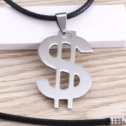 2018 New Mens Hip Hop Dollar Pendant Mens Stainless Steel Metal Pendant Leather Necklace