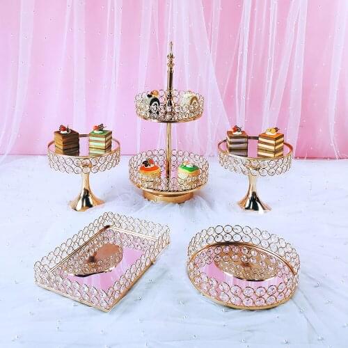 4-8pcs Gold Acryl Mirror Metal Cake Stand Round Wedding Birthday Party Dessert Cupcake Pedestal Display Plate Home Decor