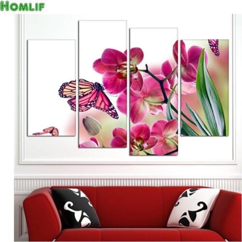 4pcs 5D DIY Diamond Embroidery,butterfly orchid,Diamond Painting,Cross Stitch,3d images,Diamond Mosaic,mazayka,diamond,art,gift
