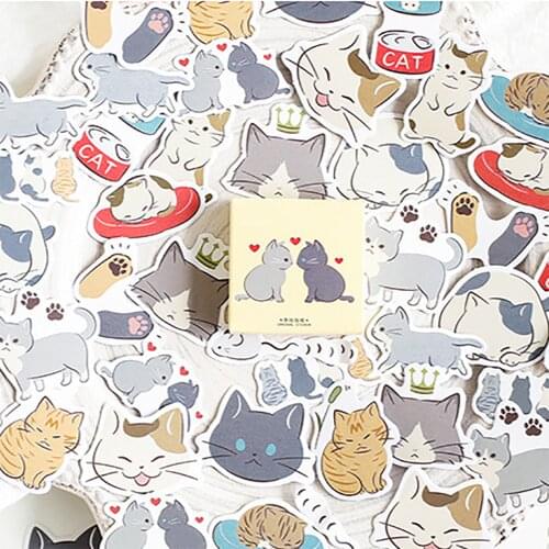 45 Pcs/box Cute Cat Stickers Kawaii Stationery DIY Scrapbooking Notebook Diary Decorations Stickers Journal Stickers
