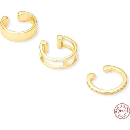 GS 925 Sterling Silver Plain Ear Cuffs Rock Punk Wide Earcuff No Piercing Clip Earrings European Women Party Fine Jewelry Gift