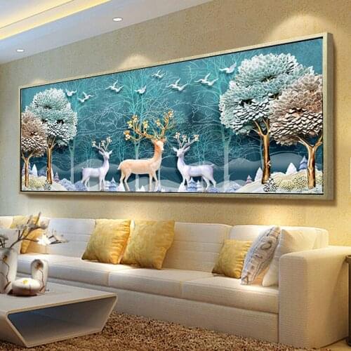 5D Full Diamond Painting Living Room Rich Tree Elk Crystal Brick Dot Paste Diamond Embroidery Decoration Diamond Paintings
