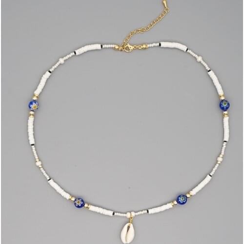 Go2Boho Shell Pendant Necklace Seashell Choker For Women Boho Handmade Jewelry Heishi Dics Beads Necklaces Popcorn Beaded