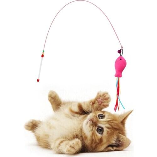 92cm Top Quality Steel Wire Cat Toy With Bell Beads Plush Fish Shape Plastic Toy for Cats Cat Catcher Teaser Toy 1pc