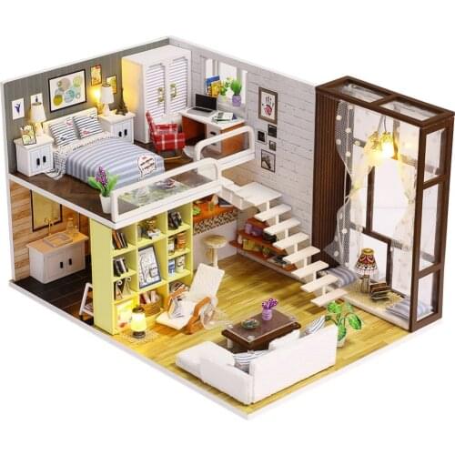 Iiecreate DIY Wooden House Toy Wooden Miniatura Doll Houses Miniature Dollhouse toys With Furniture LED Lights Birthday Gift