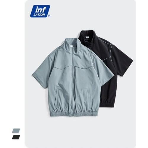 INFALTION Mens Short Sleeve Windbreaker Jacket Summer 2021 Stylish Solid Color Thin Jacket With Zipper Men Streetwear 2397S21