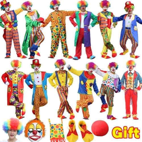 Halloween Carnival Cosplay Clown With Wig Shoes Costumes Adult Men Party Joker Jacket Suits Nose Dress