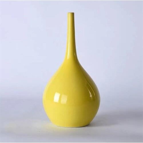 Nordic Ins Yellow Sharp Ceramic Handmade Glaze Vase Geometric Contrast Color Flower Pot for Home Table decoration