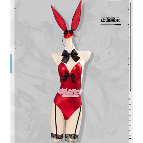 Anime DATE A LIVE Tokisaki Kurumi Cosplay Costume Sexy Red PU Leather Bunny Girl Jumpsuit Female Party Role Play Clothing S-L