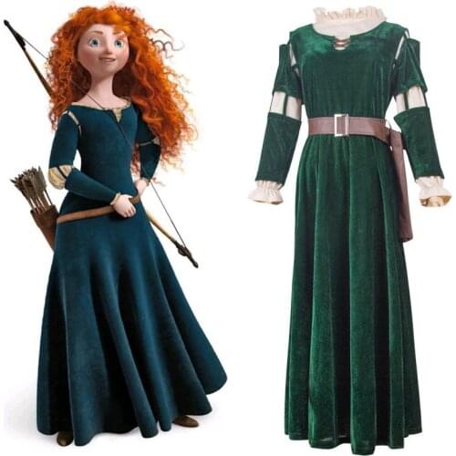 HISTOYE The Animated Movie Brave Costume Cosplay Clothing Blue Green Princess Dress for Women Halloween Costume Party