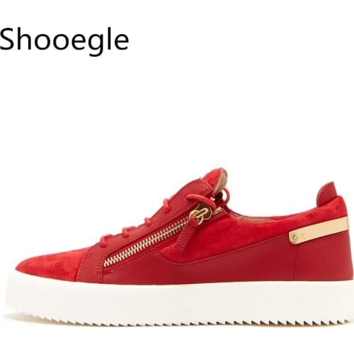 Spring Red Leather and Suede Patchwork Mens Casual Shoes Metal Stud Lace Up Breathable Low top Shoes Male Fashion Sneakers
