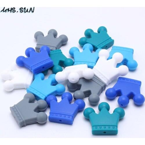 MHS.SUN 20PCS Food Grade Crown Shaped Silicone Beads Baby Teething Beads DIY Loose Teether For Kids Necklace Pacifier Chain
