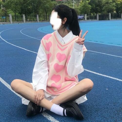 Sweet Lovely Cartoon Warm Knitted Vest Cute Student Tops Japanese Kawaii Pink Lolita Style Women Vest Autumn Sleeveless Sweaters