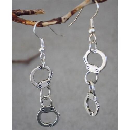 Hot Fashion Vintage Silver Handcuff Perfect Law Enforcement Charm Drop&Dangle Earring Women Girl Jewelry Gift