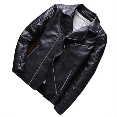 Mens Oblique Zipper Jacket New 2021 Motorcycle Leather Coat Men Spring And Autumn Short Slim Jackets Male Leather Clothing PU