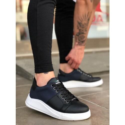 BA0123 Thick Sole Lace-Up Sneakers Style Navy Blue Black White Bottom Men Shoes