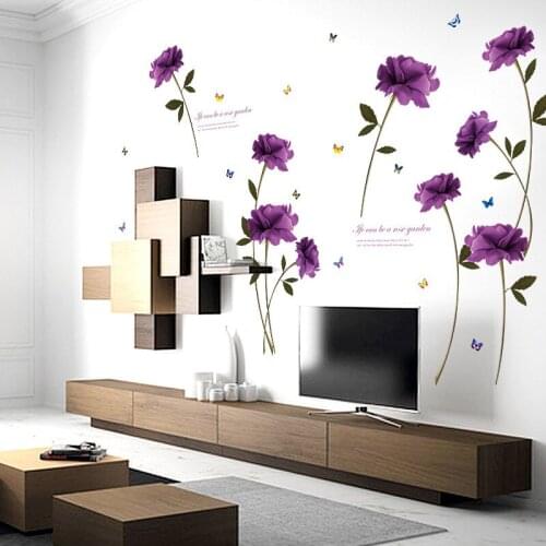 Purple rose wall stickers PVC Material Removable DIY Wall Decal for Living room Bedroom TV Background wall Home Decor Murals