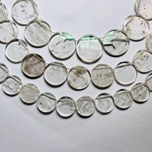 Wholesale 1string Natural Rock Crytal Clear Quartz Beads Round Coin Beads Side Drilled For Gem Necklace Jewelry Making,13"/Str