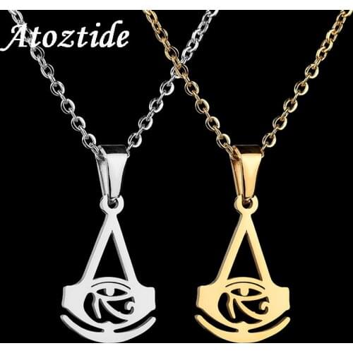 Atoztide Egyptian Hatchet Hollow Eye Of Horus Necklace For Women Men Vintage Stainless Steel Evil Eye Pendant Necklace Amulet