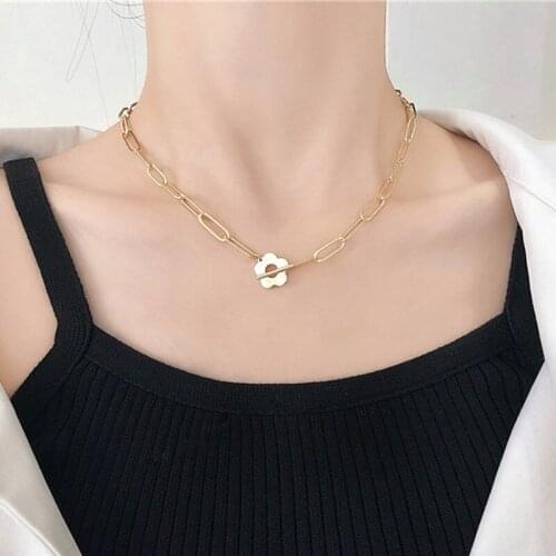 New Fashion Gold Color Metal Chain Daisy Flower Choker Necklace for Women Party Wedding Gifts Chocker Accessories
