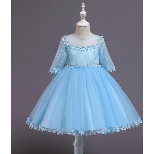Girls Blue christmas Princess Tutu Dress Kids Hollow Lace Wedding Ball Gown Children Prom Birthday Party Dress 6M to 5 year