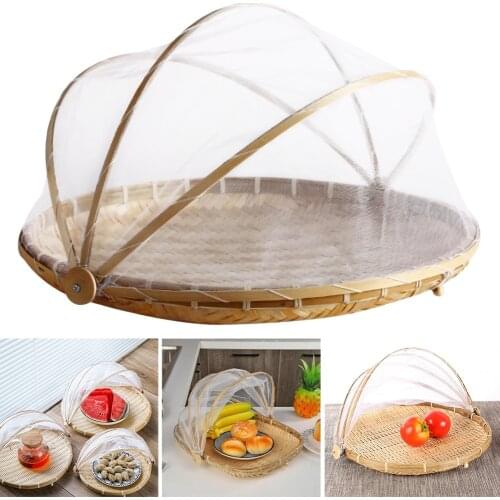 Hand-Woven Food Serving Tent Basket Tray Fruit Vegetable Bread Storage Basket Simple Atmosphere Outdoor Picnic Mesh Net Cover
