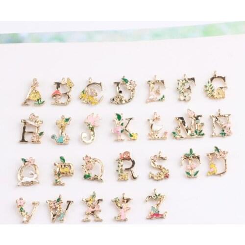 10 Gold Filled Initial Letter Charm with Flower Style Alphabet Pendant with Hole for Jewelry Process Small Initial Charm UI37VD