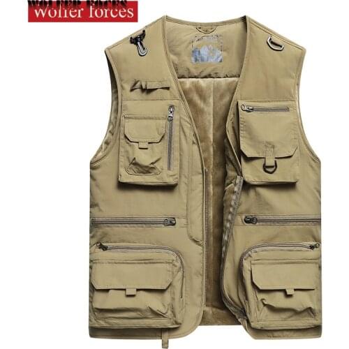 Tooling Vest Mens Autumn and Winter Plush Thick Vest Coat Multi Pocket Outdoor Fishing Photography Vest