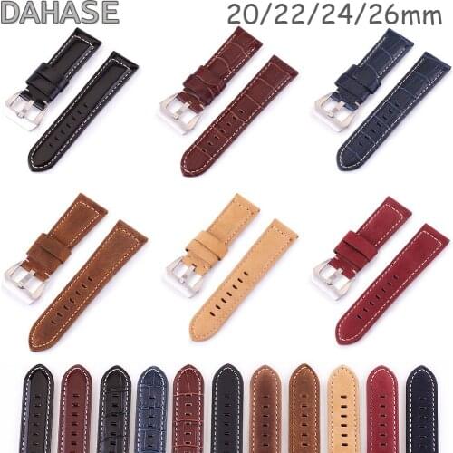 Genuine Leather Watch Strap 20mm 22mm 24mm 26mm Crocodile Glossy Matte Cowhide Replacement Watch Band Leather Wrist Bracelet