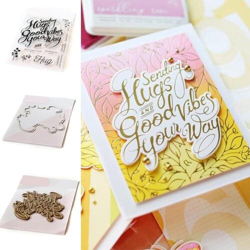 HUGS GOOD VIBES Grass Cutting Dies Stamps Scrapbook Diary Secoration Stencil Embossing Template Diy Greeting Card Handmade 2021