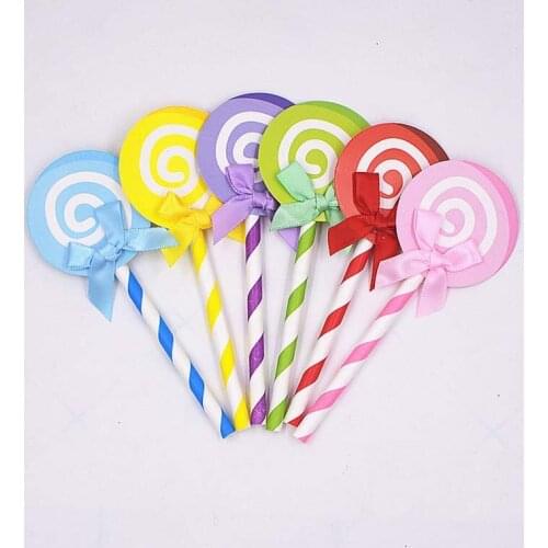 6pcs/Pack Colorful Cupcake Toppers Lovely Happy Birthday Cake Topper Decor Card Lollipop Bow Party Flag Decoration Gifts c2597