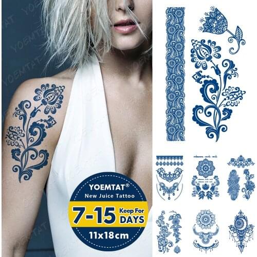 Juice Ink Tattoos Body Art Lasting Waterproof Temporary Tattoo Sticker Henna Waist Tatoo Flower Totem Arm Fake Tatto Women Men